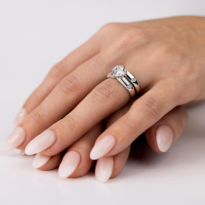 Silver 925 Rhodium Plated Double Stackable Rings with CZ - GMR00266