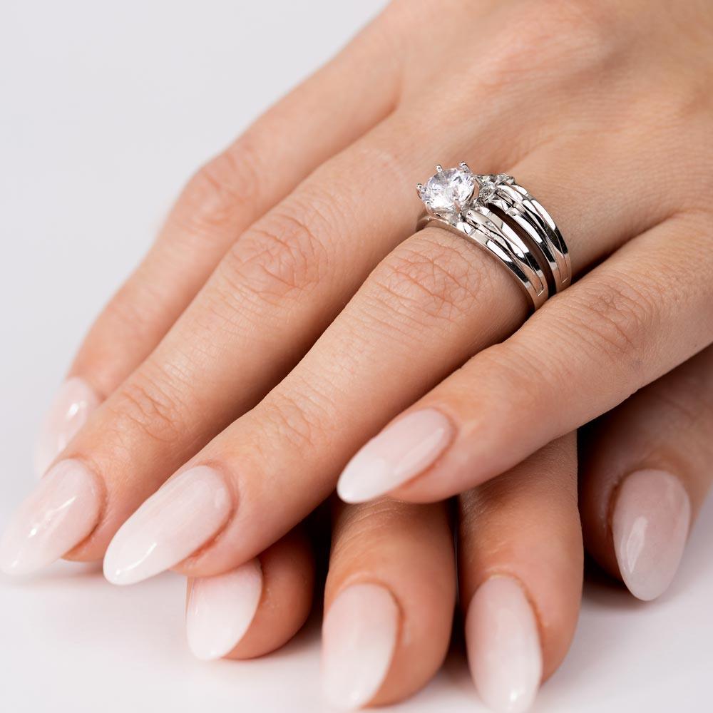 Silver 925 Rhodium Plated Double Stackable Ring with CZ - GMR00267