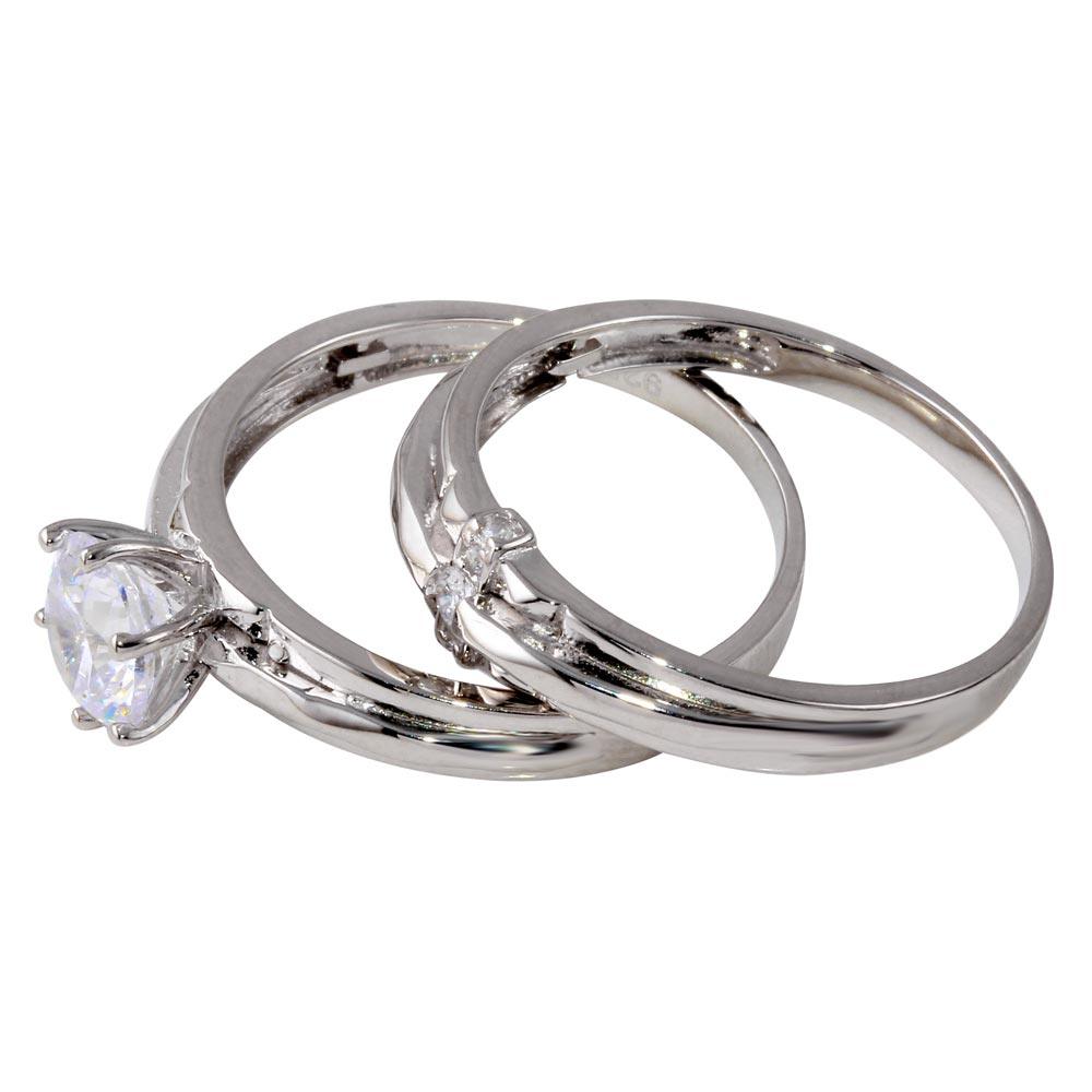 Silver 925 Rhodium Plated Double Stackable Ring with CZ - GMR00267