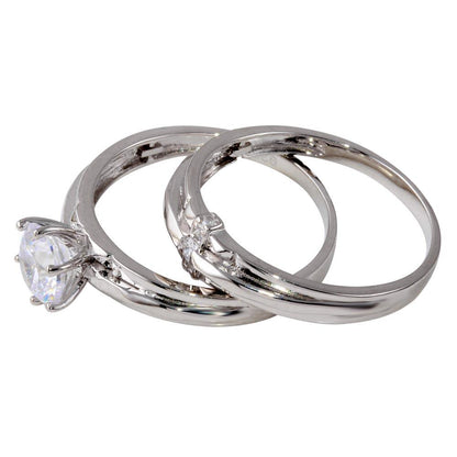 Silver 925 Rhodium Plated Double Stackable Ring with CZ - GMR00267
