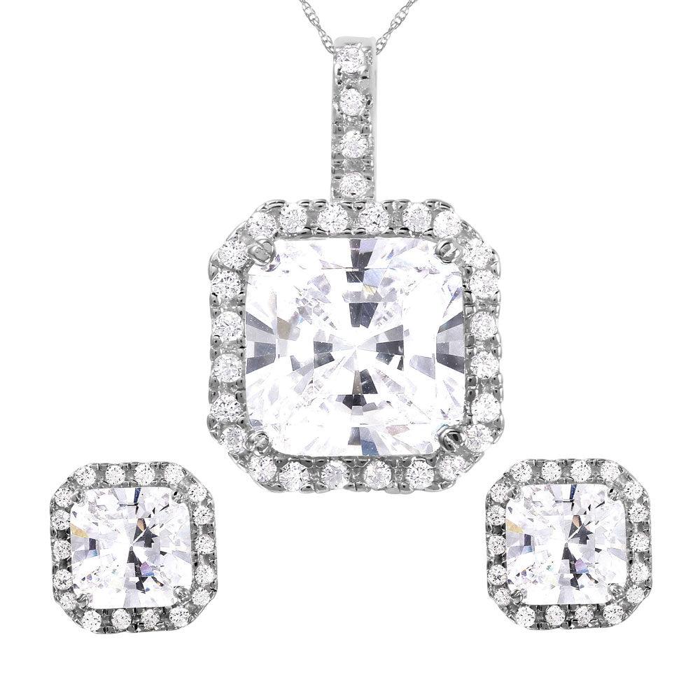 Silver 925 Rhodium Plated Square Clear CZ Set - GMS00018RH | Silver Palace Inc.