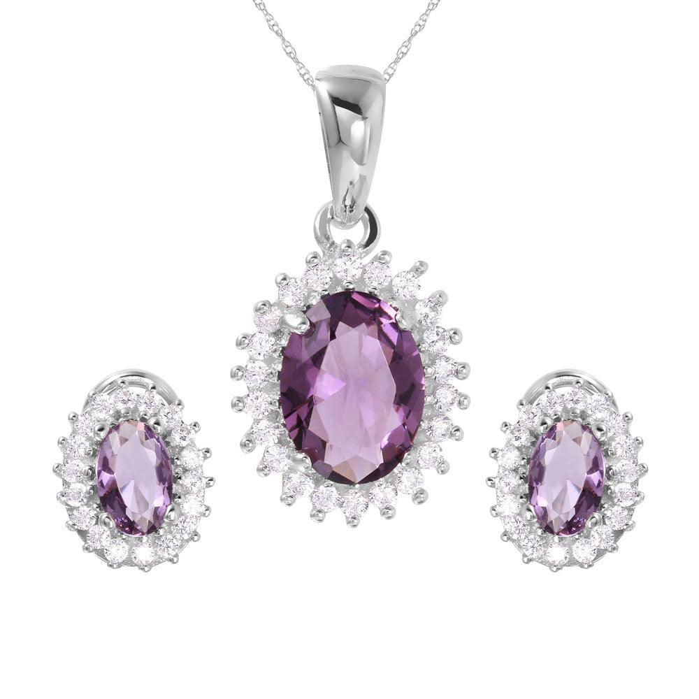 Silver 925 Rhodium Plated Radial Burst Purple CZ Set - GMS00021RH-AM | Silver Palace Inc.