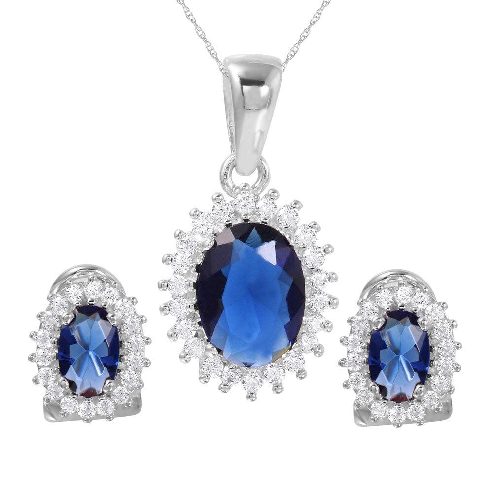 Silver 925 Rhodium Plated Radial Burst Blue CZ Set - GMS00021-SEP | Silver Palace Inc.