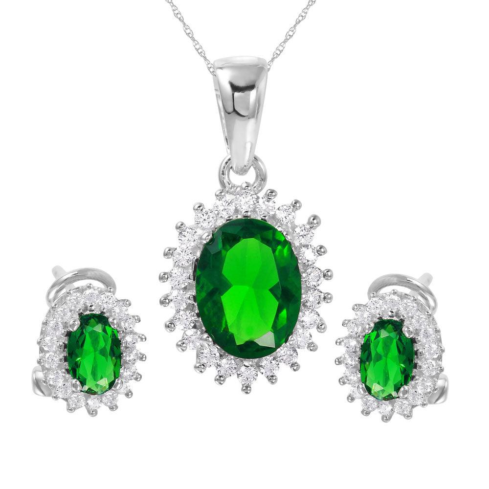 Silver 925 Rhodium Plated Radial Burst Green CZ Set - GMS00021-MAY | Silver Palace Inc.