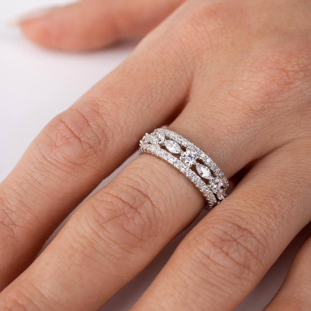 Silver 925 Rhodium Plated Band Encrusted with CZ Stones - GMR00133W