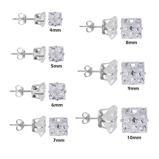 Silver 925 Square Invisible Cut Clear CZ Stud Earring - STUD SQ CL IN | Silver Palace Inc.