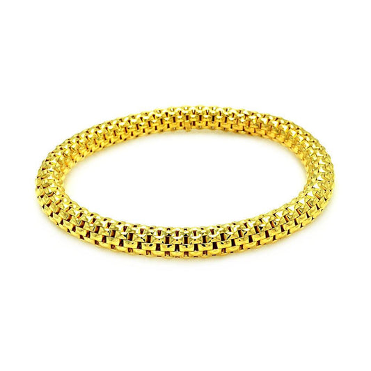 Closeout  Silver 925 Gold Plated Box Link Stretchable Italian Bracelet - ITB00007GP | Silver Palace Inc.