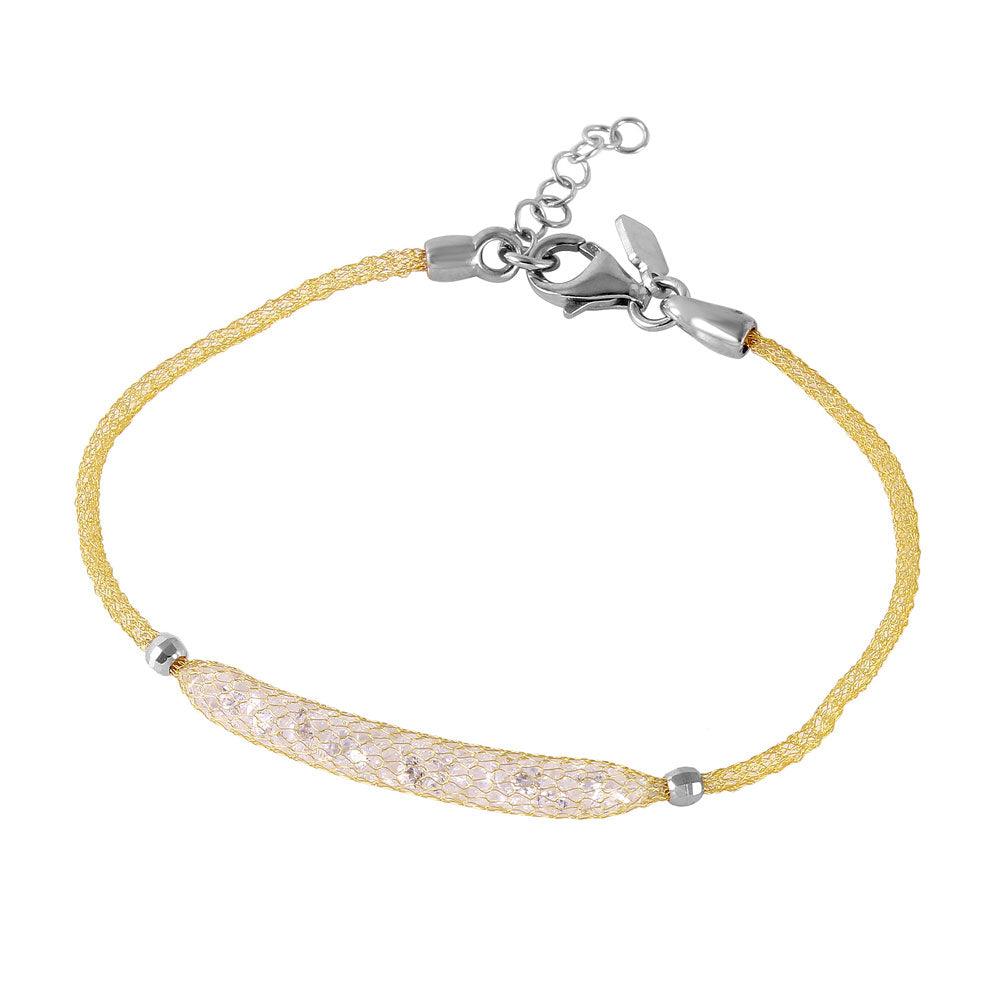 Closeout-Silver 925 Gold Plated Mesh CZ Center Italian Bracelet - ITB00041GP | Silver Palace Inc.