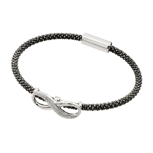 Closeout-Silver 925 Rhodium and Black Rhodium Plated Infinity Center Clear CZ Italian Bracelet - ITB00153BLK-RH | Silver Palace Inc.