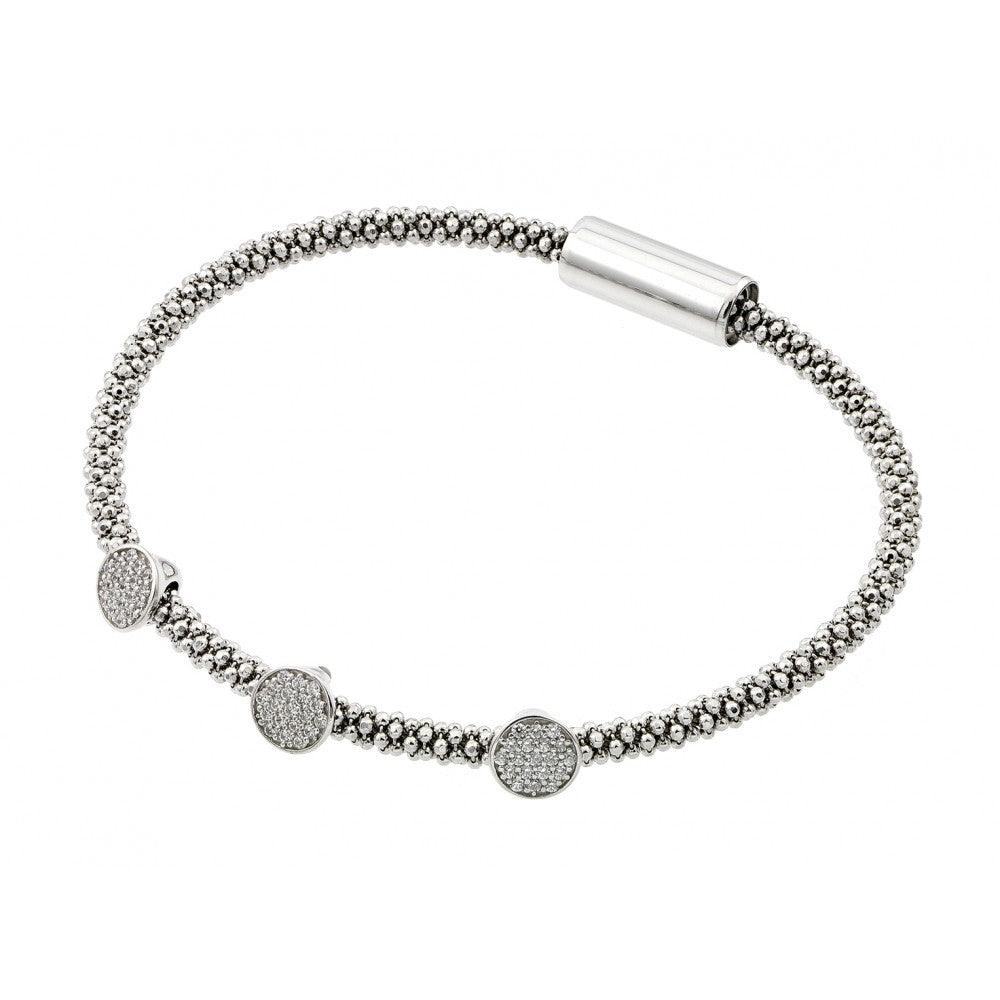 Closeout-Silver 925 Rhodium Plated 3 Circle Clear CZ Italian Bracelet - ITB00154RHD | Silver Palace Inc.