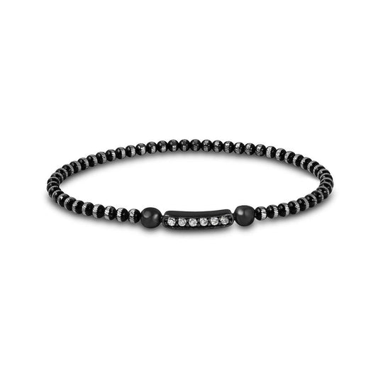 Closeout-Silver 925 Black Rhodium Diamond Cut Bead Italian Bracelet with CZ Bar - ITB00159BLK | Silver Palace Inc.