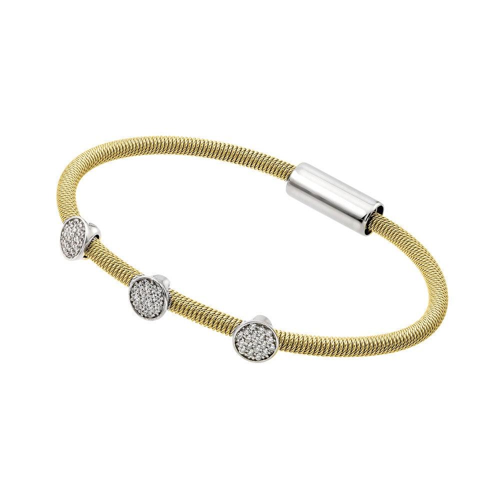 Silver 925 Rhodium and Gold Plated Circle Micro Pave Clear CZ Italian Bracelet - ITB00175GP | Silver Palace Inc.