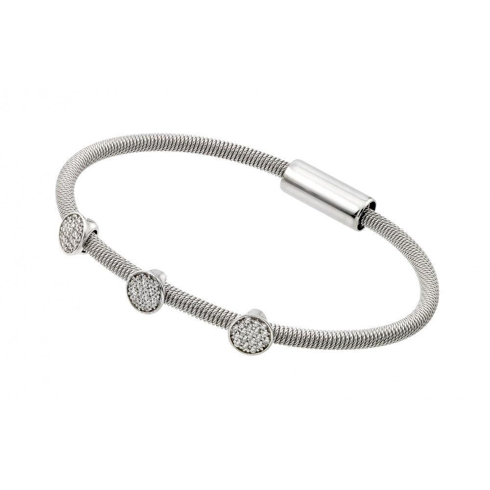 Silver 925 Rhodium Plated Circle Micro Pave Clear CZ Italian Bracelet - ITB00175RH | Silver Palace Inc.