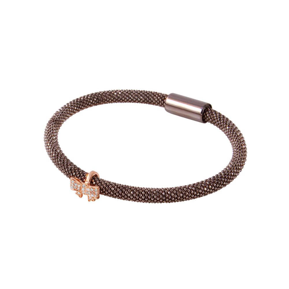 Closeout-Silver 925 Black Rhodium Plated With Rose Gold Plated Bowtie Bracelet - ITB00179BLK-RGP | Silver Palace Inc.