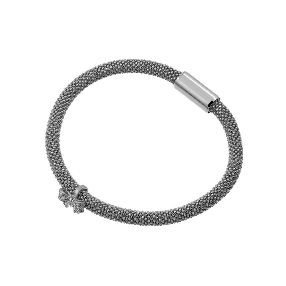 Closeout-Silver 925 Rhodium Plated Bowtie Bracelet - ITB00179RH | Silver Palace Inc.