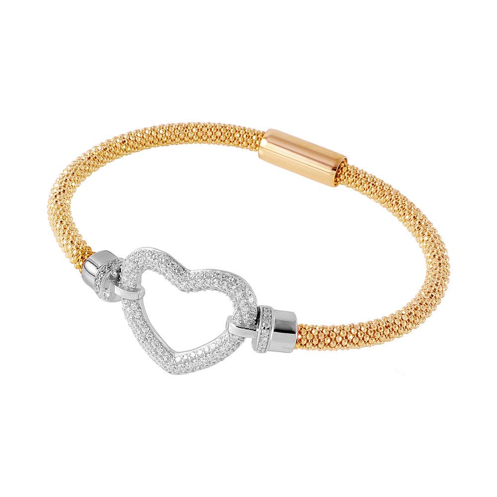 Closeout-Silver 925 Gold Plated Open Heart  Bracelet - ITB00181GP-RH | Silver Palace Inc.