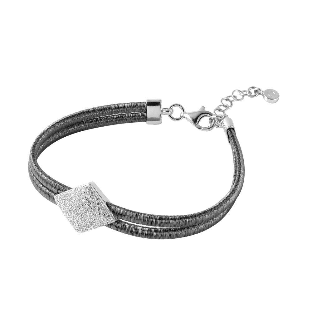 Silver 925 Black Rhodium Plated Italian Bracelet With Micro Pave CZ Diamond Shaped Accent - ITB00207BLK-RH | Silver Palace Inc.