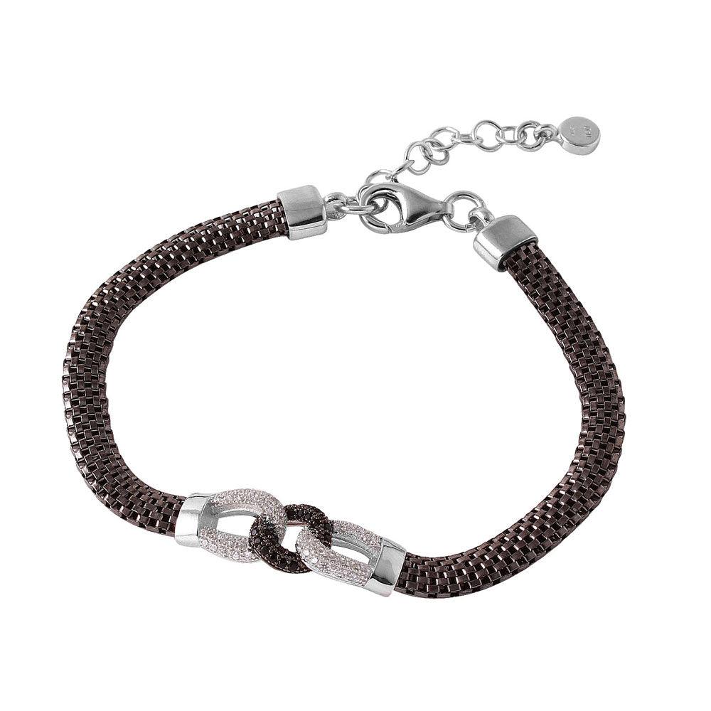 Silver 925 Black Rhodium Plated Intertwined CZ Italian Bracelet - ITB00209BLK-RH | Silver Palace Inc.