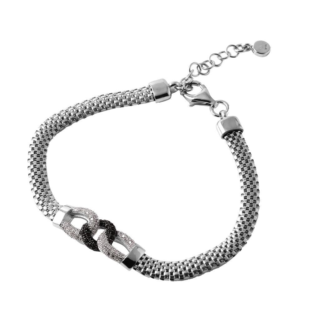 Silver 925 Rhodium Plated Intertwined CZ Italian Bracelet - ITB00210RH-BLK | Silver Palace Inc.