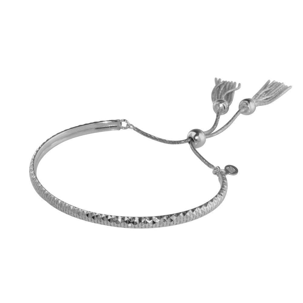 Silver 925 Rhodium Plated DC Cuff Lariat Bracelet with Dangling Tassel - ITB00213RH | Silver Palace Inc.