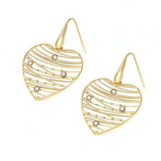 Closeout-Silver 925 Gold Plated Webbed Open Heart Earrings - ITE00064GP | Silver Palace Inc.