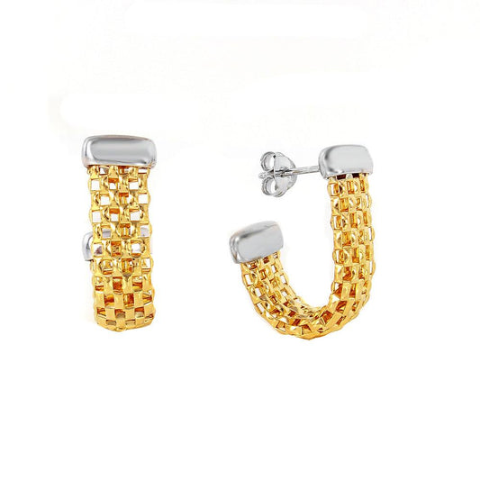 Silver 925 Rhodium Plated Hook Chain-texture Earrings - ITE00069GP | Silver Palace Inc.