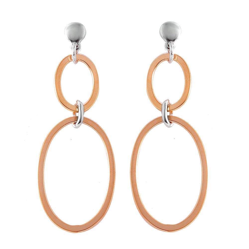 Silver 925 Rose Gold Plated Double Oval Earrings - ITE00070RGP | Silver Palace Inc.