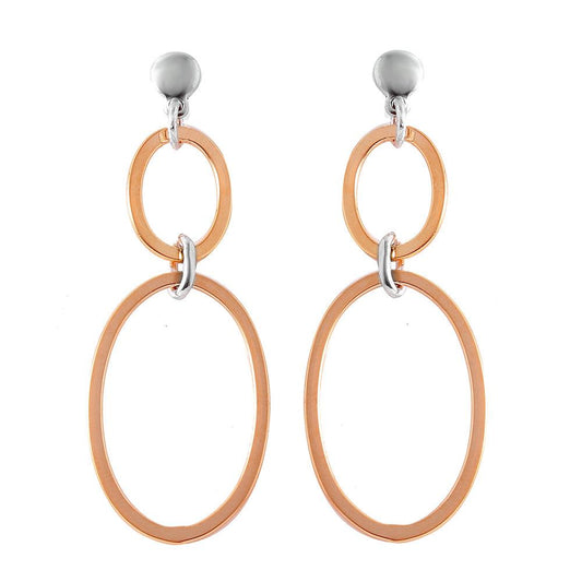 Silver 925 Rose Gold Plated Double Oval Earrings - ITE00070RGP | Silver Palace Inc.