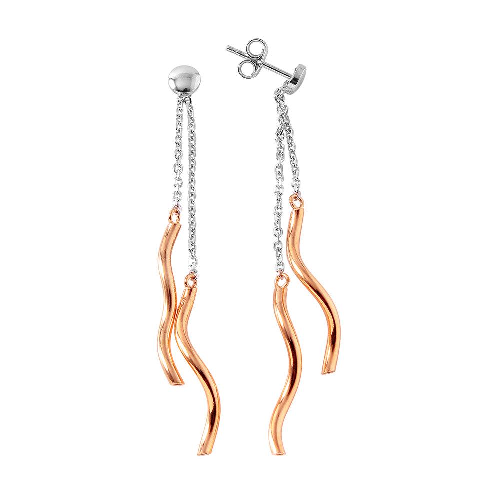 Silver 925 Rose Gold Plated Twirl Sticks Earrings - ITE00074RH-RGP | Silver Palace Inc.