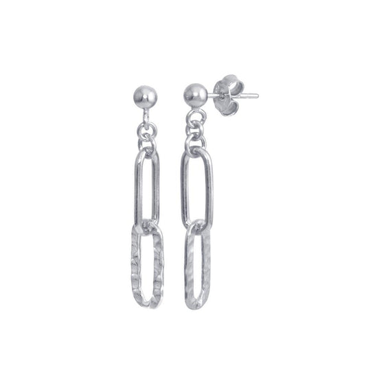 Silver 925 Rhodium Plated Dangling Ball Textured Paperclip  Earrings - ITE00090-RH | Silver Palace Inc.
