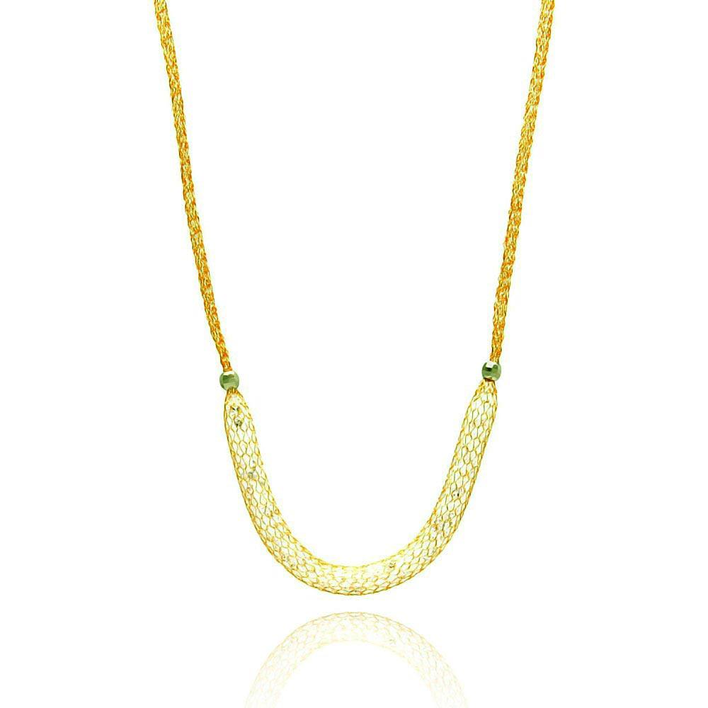 Closeout-Silver 925 Gold Plated Mesh Necklace Filled with CZ - ITN00024GP | Silver Palace Inc.