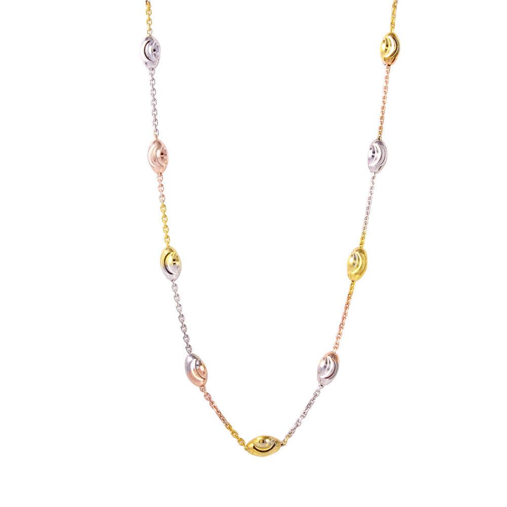 Silver 925 Diamond Cut Oval Multi-Plated Italian Necklace - ITN00092TRI-36 | Silver Palace Inc.