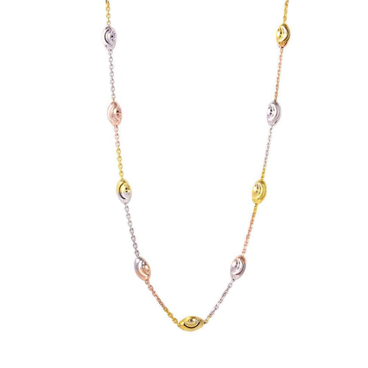 Silver 925 Diamond Cut Oval Multi-Plated Italian Necklace - ITN00092TRI-36 | Silver Palace Inc.