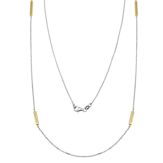 Silver 925 Gold Plated Rectangle Bar Long Necklace - ITN00099RH-GP | Silver Palace Inc.