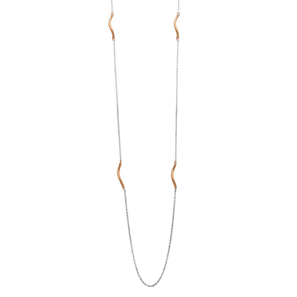 Closeout-Silver 925 Rose Gold Plated Curved Bar Long Necklace - ITN00103RH-RGP | Silver Palace Inc.