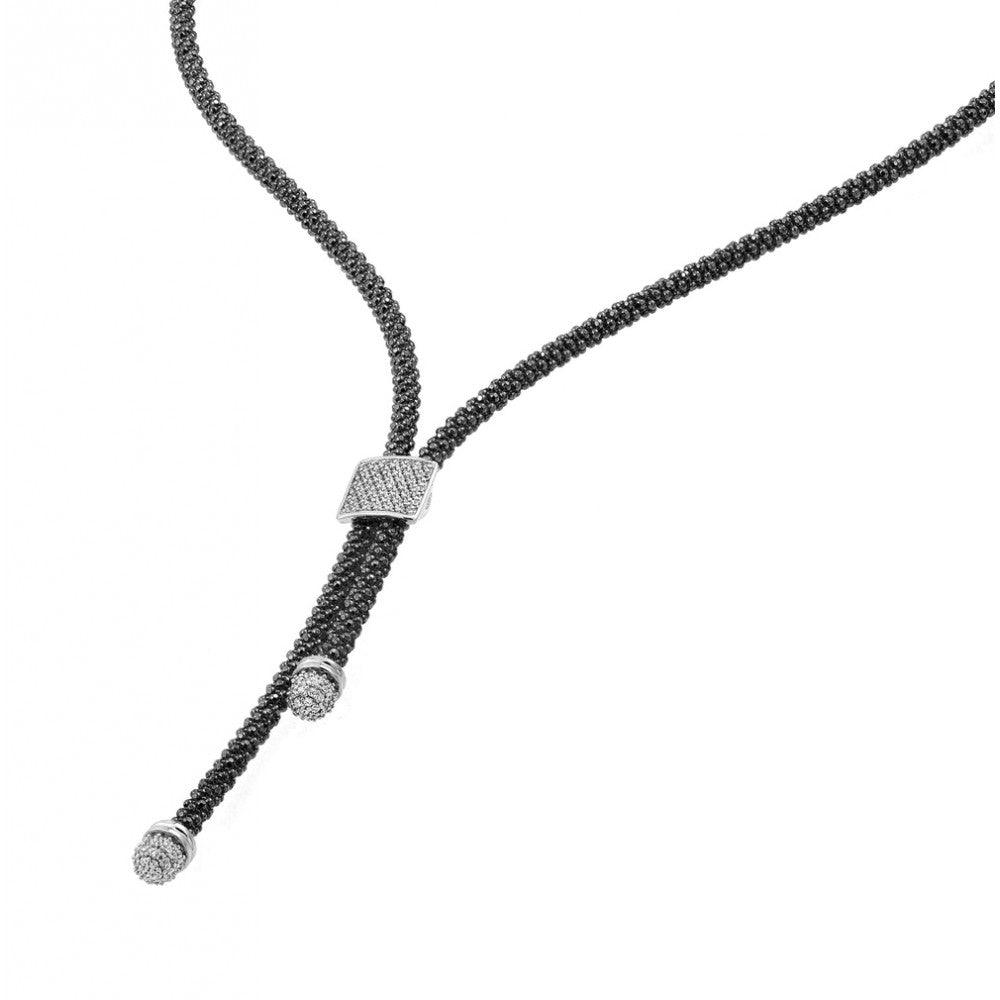 Closeout-Silver 925 Black and Rhodium Plated Italian Necklace - ITN00106BLK | Silver Palace Inc.