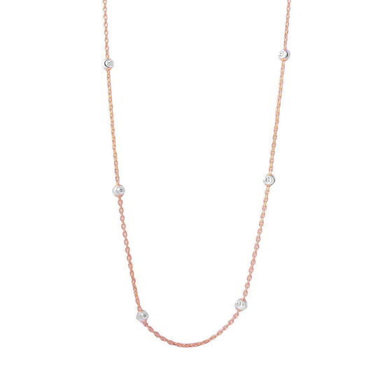 Silver 925 Diamond Cut Beaded Two-Tone Rose Gold Plated Italian Necklace - ITN00109RGP | Silver Palace Inc.