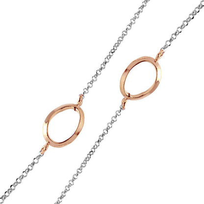 Silver 925 Chain Necklace with Curved Rose Gold Plated Loops - ITN00117RH-RGP | Silver Palace Inc.