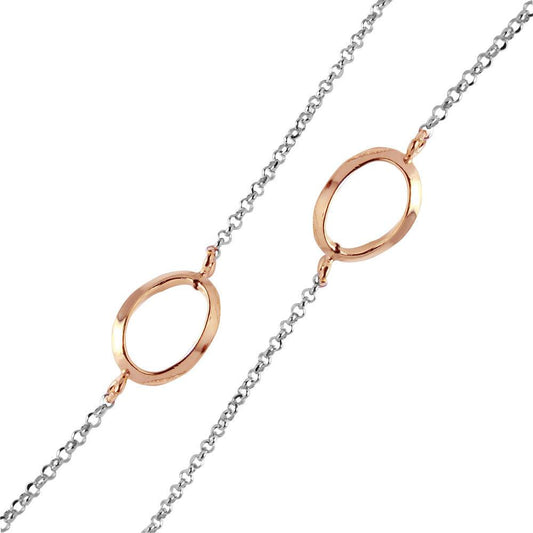 Silver 925 Chain Necklace with Curved Rose Gold Plated Loops - ITN00117RH-RGP | Silver Palace Inc.