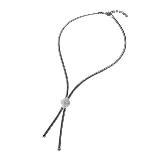 Silver 925 Black Rhodium Plated Italian Necklace with Micro Pave CZ Diamond Shaped Accent - ITN00120BLK-RH | Silver Palace Inc.