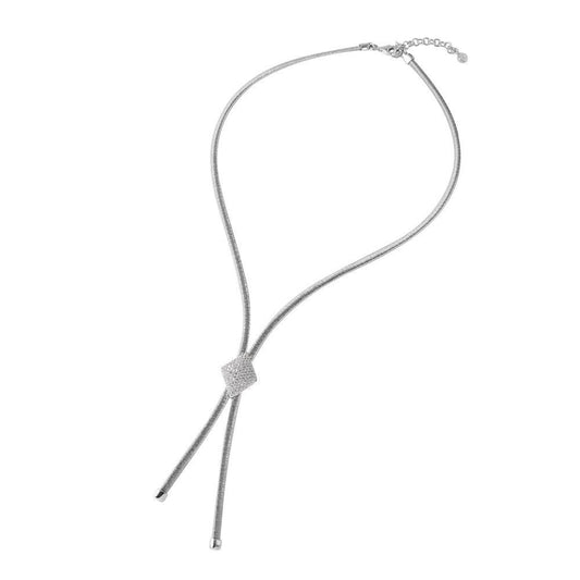 Silver 925 Rhodium Plated Italian Necklace with Micro Pave CZ Diamond Shaped Accent - ITN00120RH | Silver Palace Inc.