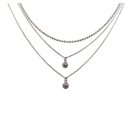 Silver 925 Rhodium Plated Triple Chain with 2 Small CZ Pendants - ITN00124RH | Silver Palace Inc.
