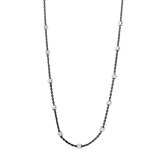 Silver 925 Multi Diamond Cut Beads Two-Tone Black Rhodium Plated Italian Necklace - ITN00134BLK | Silver Palace Inc.
