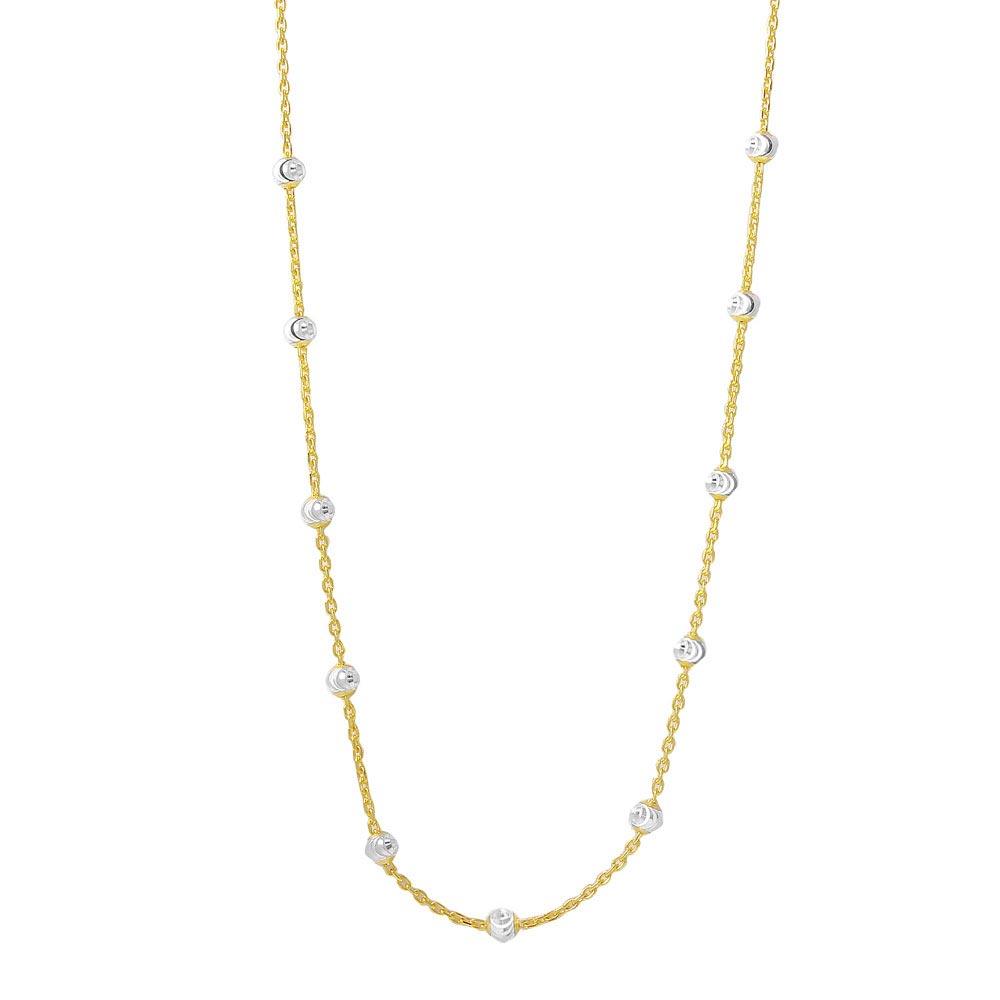 Silver 925 Multi Diamond Cut Beads Two-Tone Gold Plated Italian Necklace - ITN00134GP | Silver Palace Inc.