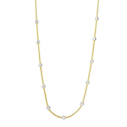 Silver 925 Multi Diamond Cut Beads Two-Tone Gold Plated Italian Necklace - ITN00134GP | Silver Palace Inc.