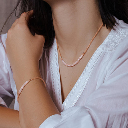 Silver 925 Rose Gold Plated Mesh Necklace Filled with CZ - ITN00024RGP