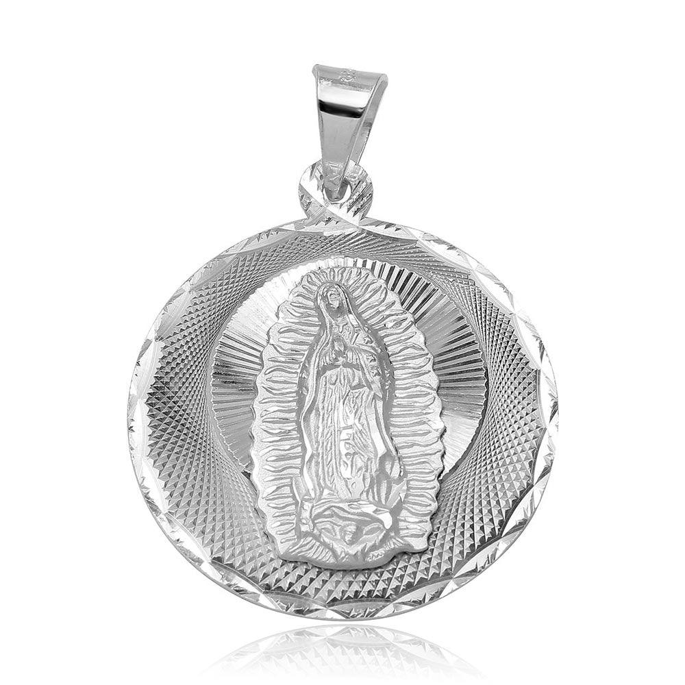 Silver 925 High Polished DC Our Lady of Guadalupe Round Medallion Charm Pendant - JCA045-1 | Silver Palace Inc.