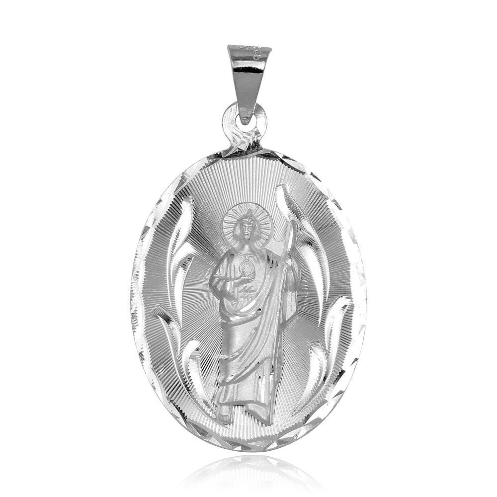 Silver 925 High Polished Oval St. Jude Medallion Pendant - JCA099-5 | Silver Palace Inc.