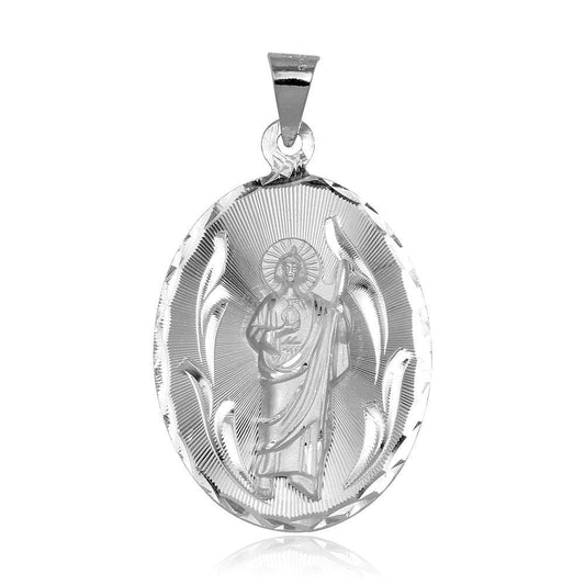 Silver 925 High Polished Oval St. Jude Medallion Pendant - JCA099-5 | Silver Palace Inc.