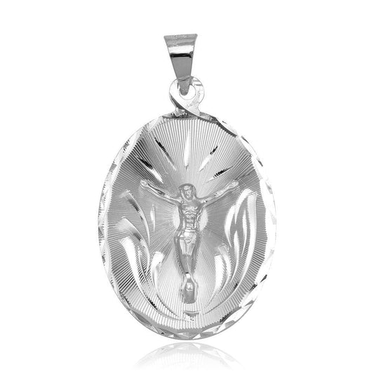 Silver 925 High Polished DC Oval Crucifix Medallion Pendant - JCA099-6 | Silver Palace Inc.